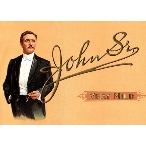 John Sr. Cigar Box Label Deep Embossed Well Dressed Man In Tux Vintage Original - Picture 1 of 3